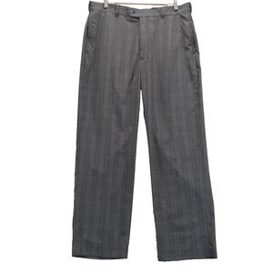 Roundtree & Yorke Mens Sz 36x30 Grey Plaid Travel Smart Flat Front Pant Slacks